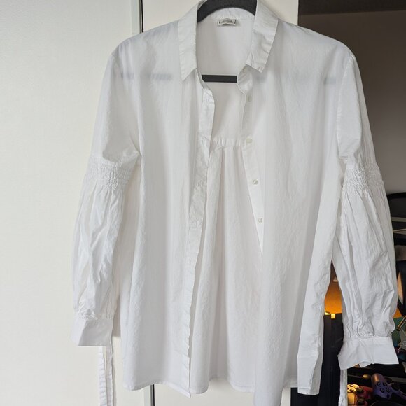 Pimkie 100% Cotton White Romantic Shirt With Smocking Detail on Sleeves, Size M - Picture 2 of 15